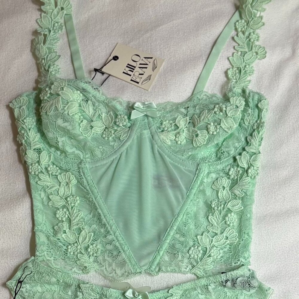 NWT Mint Green Bustier and Pantie Lingerie Set